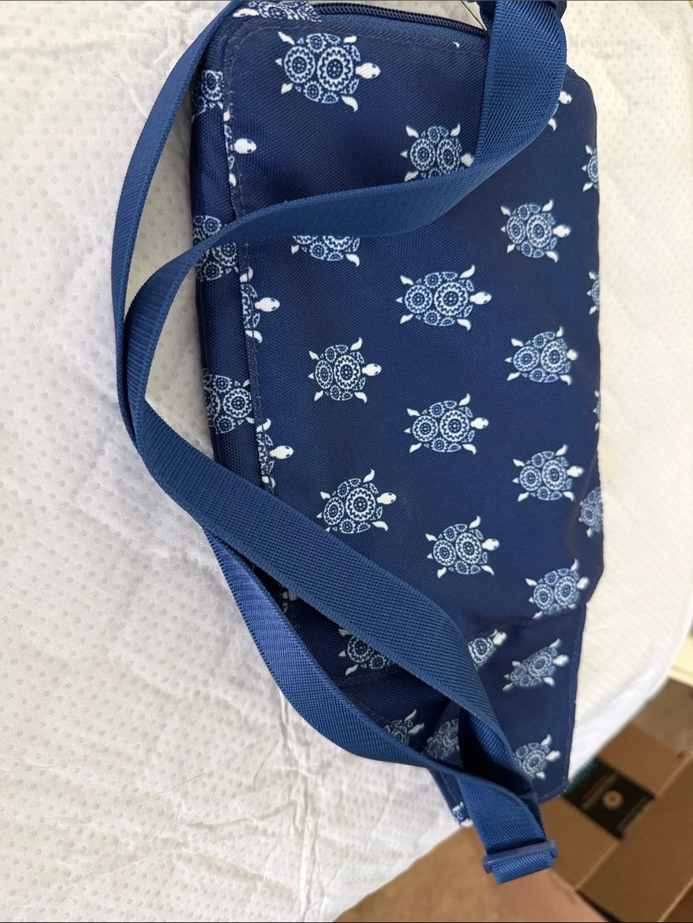 Vera Bradley Navy Turtle Print Belt Bag with Orange Logo Patch